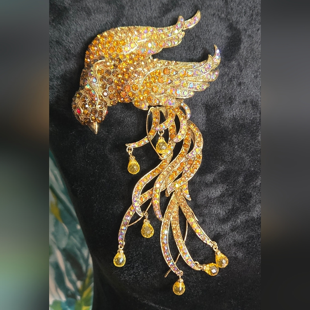 Vintage Janus Gold and Orange Bird Brooch/necklace